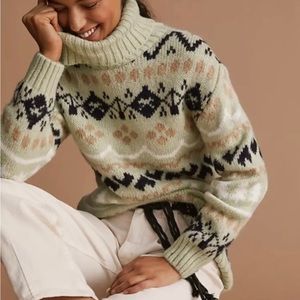Anthropologie Light Green, Tan, Black and White Oversize Turtleneck Sweater